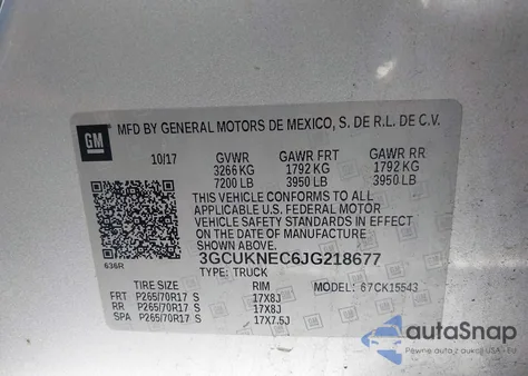 2018 Chevrolet Silverado 1500 Ls z USA, uszkodzony, nr VIN 3GCUKNEC6JG218677